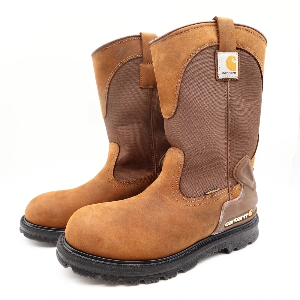 Carhartt Work Boots Mens 10.5 M Brown Leather Waterproof Wellington CMP1100 NIB